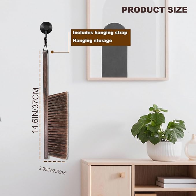 Hand Broom Counter Brush with Wood Handle Soft Bristle Dusting Brush - Image 6