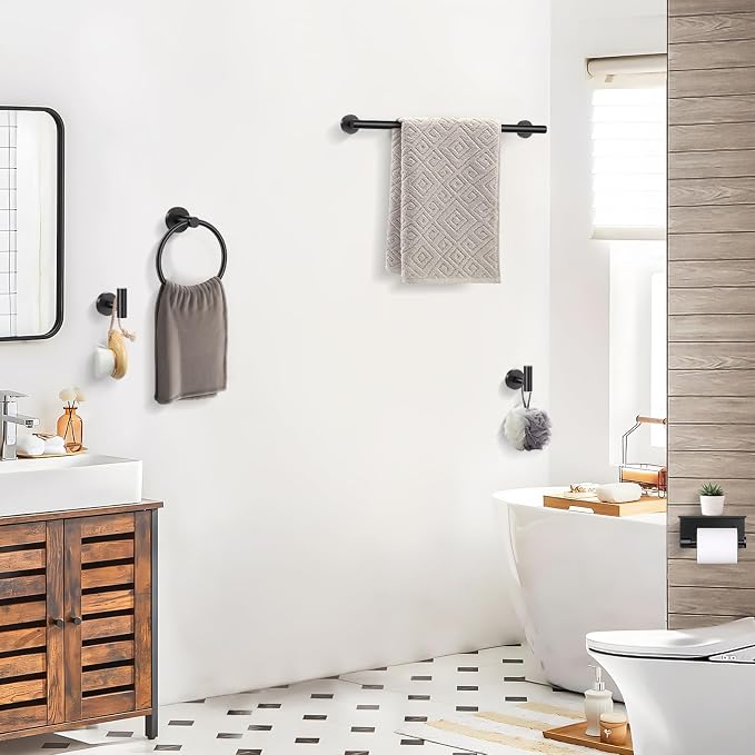 TQKAG 5 Piece Bathroom Towel Bar Holder Sets Matte Black Bathroom Hardware Set - Image 6
