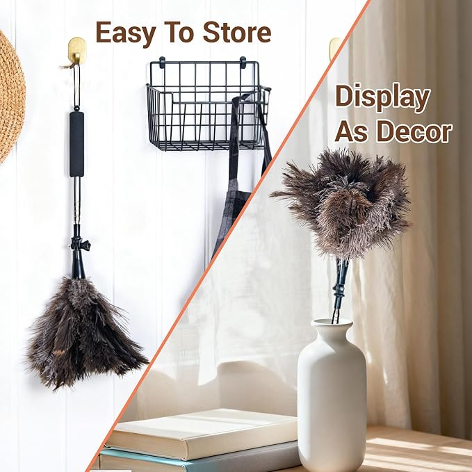 Luxury Black Curved Feather Duster, Extendable Ostrich Feather Cleaning Tool - Image 7