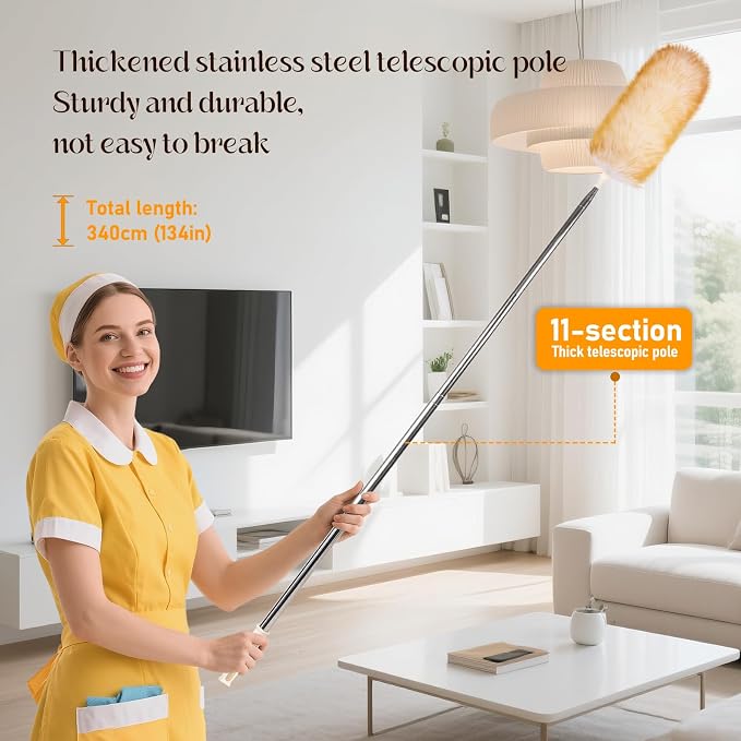 Extendable Lambswool Duster Stainless Steel Handle 133" Removable Feather Duster - Image 7