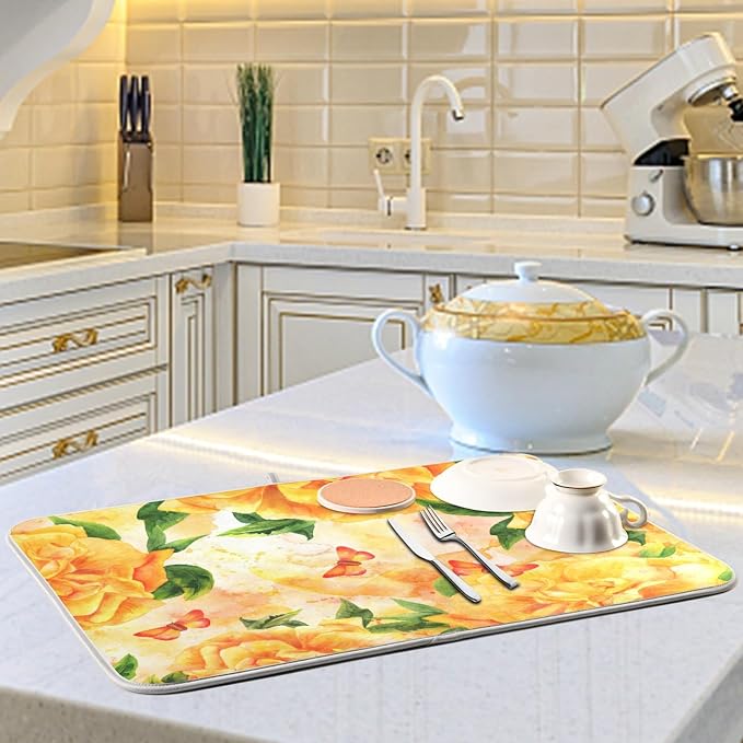 Tarity Watercolor Yellow Rose Dish Drying Mat - Image 6