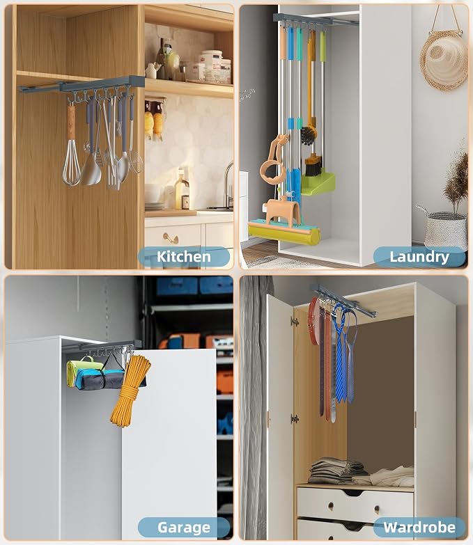 Pull Out Broom Holder, Garage Organization Hooks, - Image 6