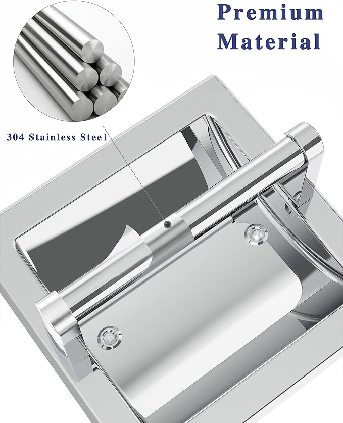 Polished Chrome Recessed Toilet Paper Holder, Bathroom Wall Mount Recessed - Image 2