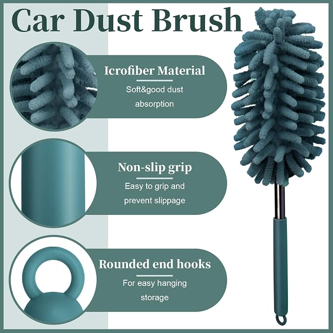 2 PCS Car Interior Duster with Extension Pole, Microfiber Car Dusters with - Image 3