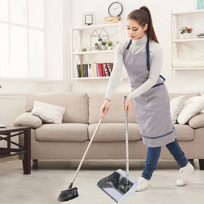 DOITOOL Dust Pan with Long Handle Stainless Steel Dustpan Upright Dustpan - Image 7