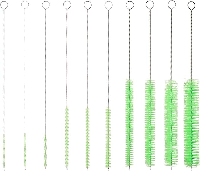 10" Tube Cleaning Brush Set, 10 Pack, Extra Long Nylon Straw Brushes - Image 2