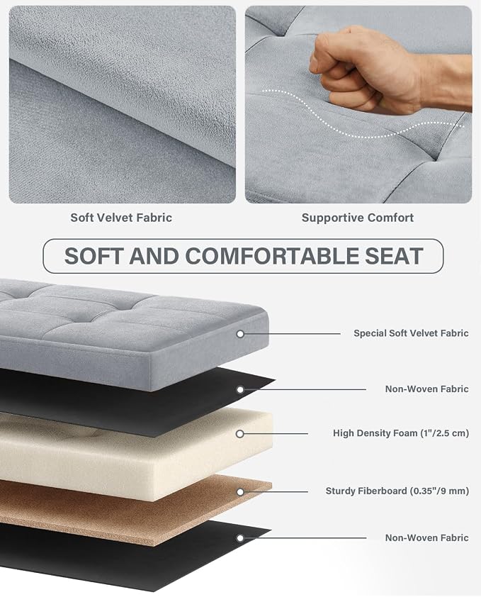 Folding Storage Ottoman, Velvet Storage Bench, Removable Divider, - Image 6
