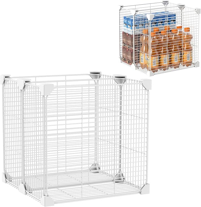Deep Freezer Organizer Bin 13.8"x13.8"x13.8", Vertical Sides Wire Freezer by KUJIBGY