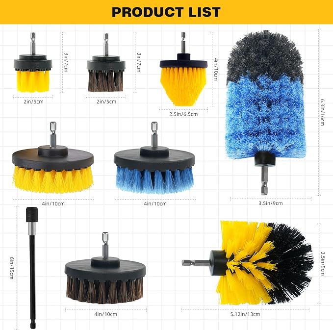 9 Pcs Drill Brush Attachments Set Hard and Soft Bristles Horsehair Brush - Image 7