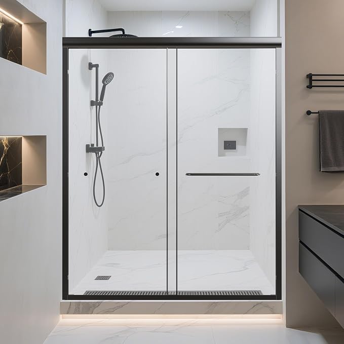 56-60" W x 70" H Semi-Frameless Double Sliding Shower Door, Bypass Bathroom by Unknown