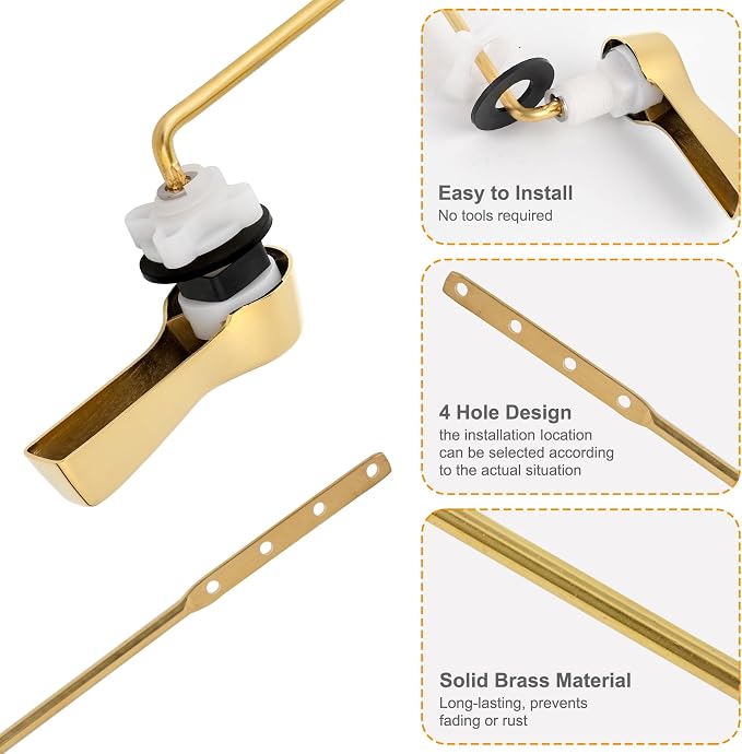 Hibbent Universal Metal Front Mount Toilet Handle Replacement Kit, Brass Toilet - Image 2