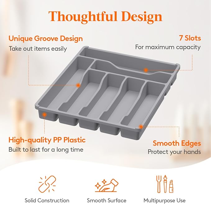 Lifewit Silverware Drawer Organizer Tray, Plastic Cutlery Storage - Image 3