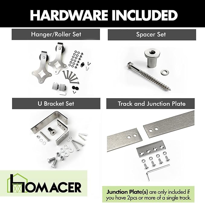 Homacer Brushed Nickel Double Track U-Shape Bypass Sliding Barn Door Hardware - Image 3