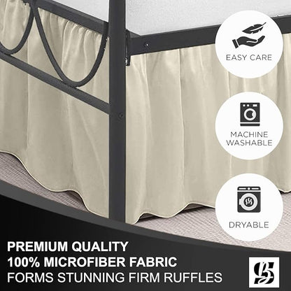 SKY BEDDINGS - King Size Ruffled Bed Skirt with Split Corners - 24 Inch Drop Dust Ruffle Bed Skirt with Platform Three Sided Coverage - 100% Microfiber, Ivory