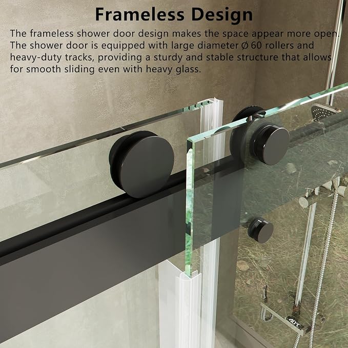 Frameless Soft Close Shower Door, 76 "H, 3/8" Clear Tempered Glass, Double - Image 3