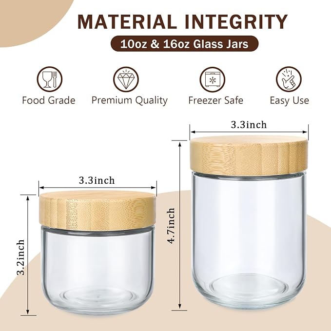 OcePor 6 Pack Glass Jars with Bamboo Lids, Over Night Oats Container with - Image 2