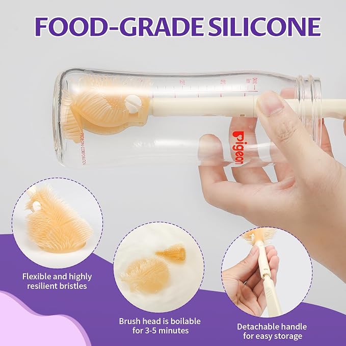 VOOWO Baby Bottle Brush & Drying Rack, Travel Bottle Cleaner Kit, Silicone - Image 4