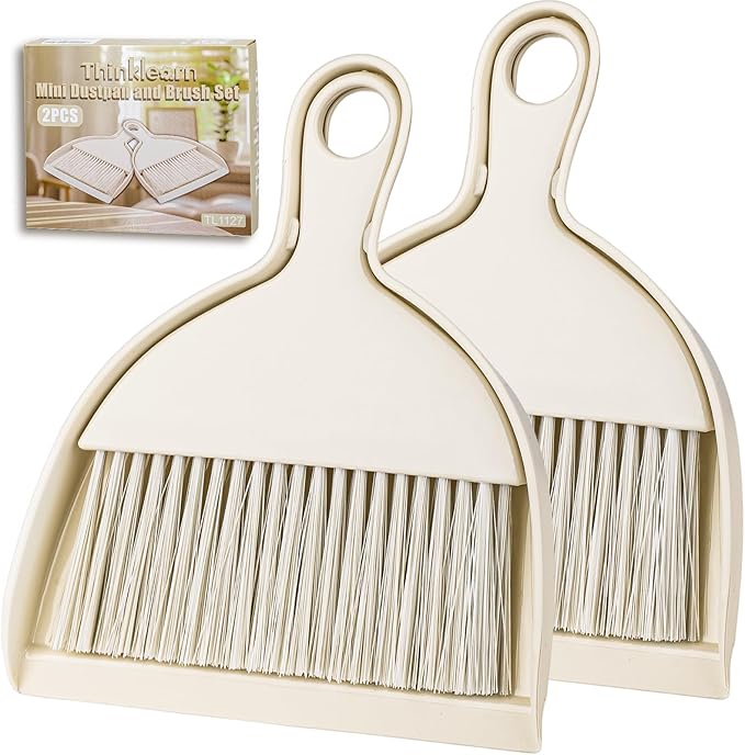 THINKLEARN 2PCS Mini Broom and Dustpan Set, Small Dustpan and Brush, Compact by THINKLEARN