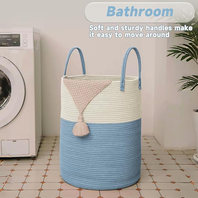 Large Woven Laundry Basket Hamper, 100L Cotton Rope Storage Bin - Image 5