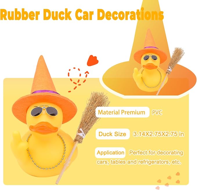 Halloween 3.15" Fun Rubber Duck Witch Duck Car Dashboard Decorations Halloween - Image 2