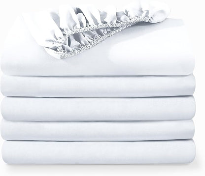 Bare Home 5-Pack Fitted Bottom Sheets Twin - Premium 1800 Ultra-Soft Wrinkle Resistant Microfiber - Deep Pocket (Twin, White)