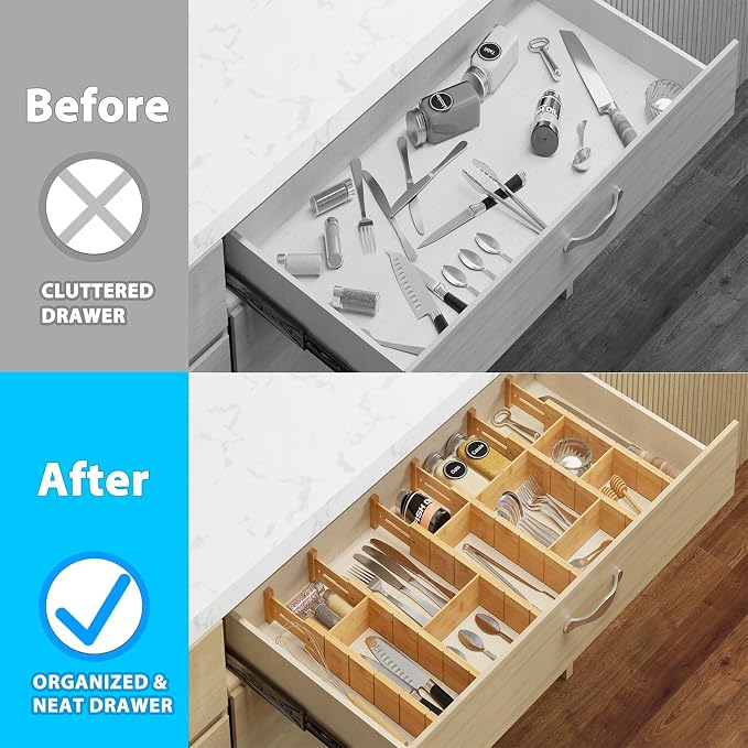 6 Pack Bamboo Drawer Dividers - Image 2