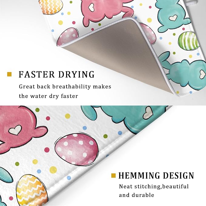 Easter Dish Drying Mat for Kitchen Counter Colorful Bunny Holiday Microfiber - Image 3