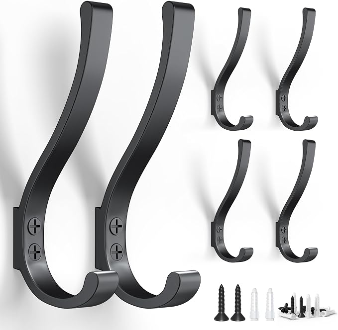 6-Pack Heavy Duty Coat Hooks for Wall Mount by BREYDROK