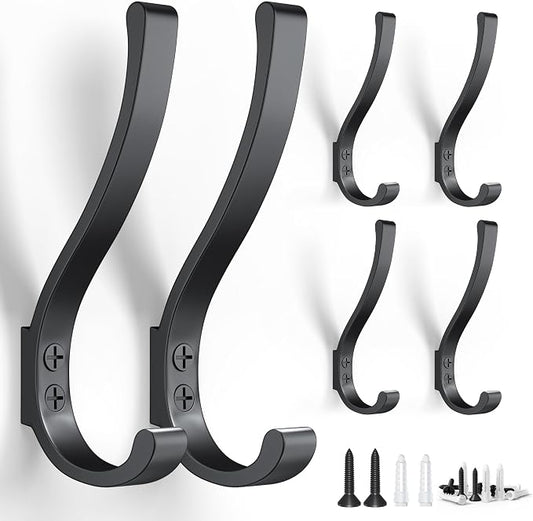 6-Pack Heavy Duty Coat Hooks for Wall Mount by BREYDROK