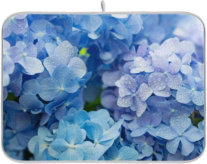 Tarity Blue Hydrangeas Dish Drying Mat by Unknown