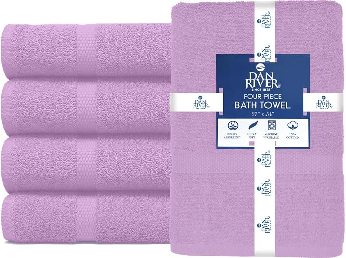 DAN RIVER Bath Towels Set of 4, 27 x 54 Inches, 100% Cotton, Larger & Lighter - Image 3