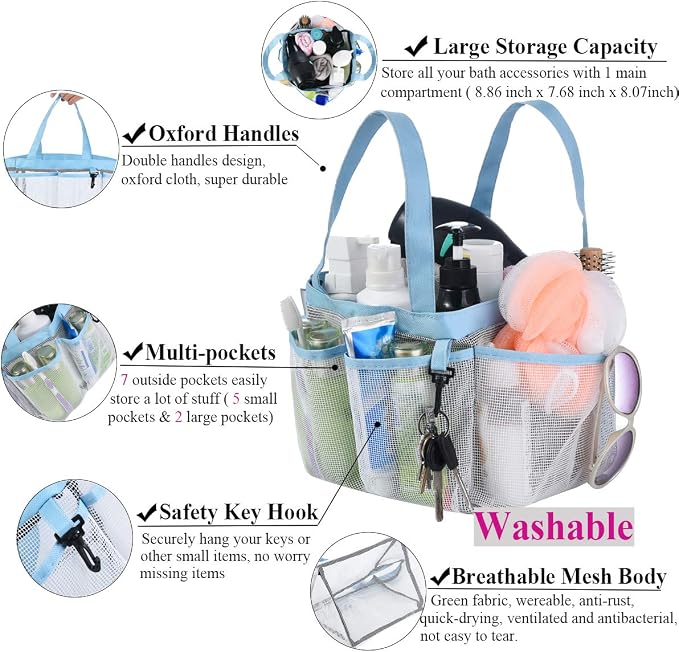 Haundry Mesh Shower Caddy Tote, Large College Dorm Bathroom Caddy Organizer - Image 3