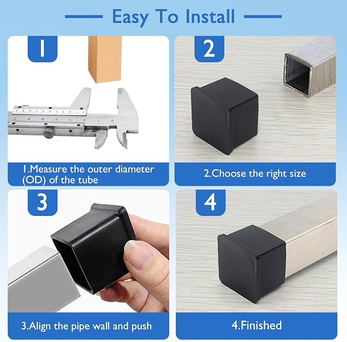 16 Pcs 1-1/4" x 1-1/4" Square Rubber Chair Leg Caps, PVC Table Leg Covers - Image 5