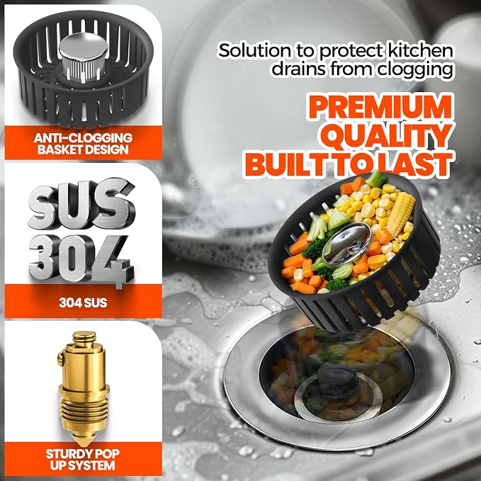 Kitchen Sink Drain Strainer & Sink Stopper, Upgraded Stainless Steel Drain Plug - Image 3