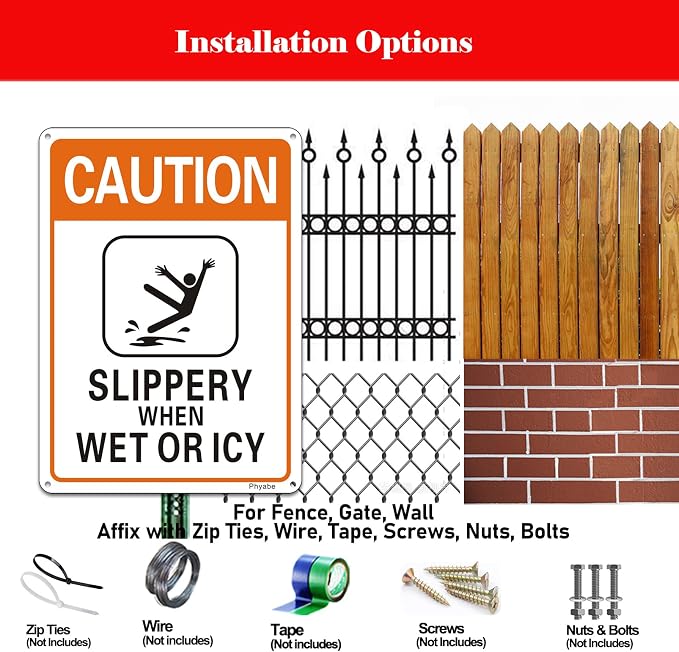 2 Pack Caution Slippery When Wet or Icy Sign, 7” x 10” Metal Rust Free Aluminum - Image 4