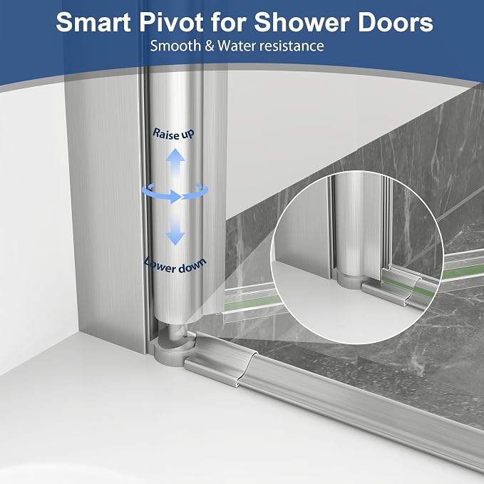 KPUY Pivot Shower Door, 26-28" W x 72" H Frameless Single Swing Glass Shower - Image 8
