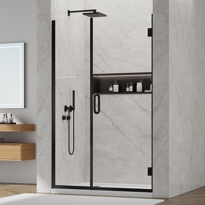 Pivot Shower Door, Adjustable Width 48" W x 76" H Hinged Shower Glass Door - Image 2