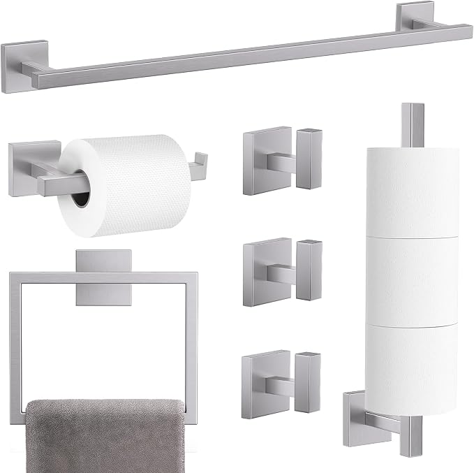 TQKAG 7-Pieces Brushed Nickel Bathroom Hardware Accessories Set 23.6" SUS304 by TQKAG