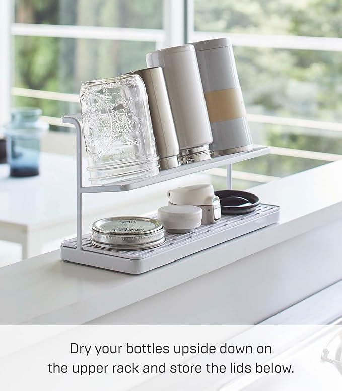 YAMAZAKI Home Tower Countertop Two Tier Bottle Drying Rack, Wide Jug Storage - Image 2