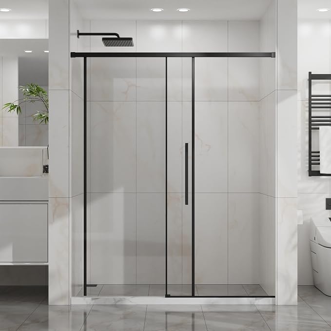 Semi-Frameless Shower Door 60" W x 72" H, 1/4" Clear Tempered Glass, Sliding - Image 3