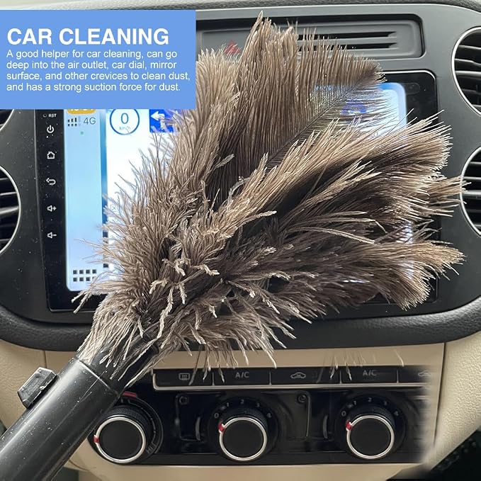 2pcs Ostrich Feather Duster for Cleaning, 9.8-16 inch Fluffy Natural - Image 7