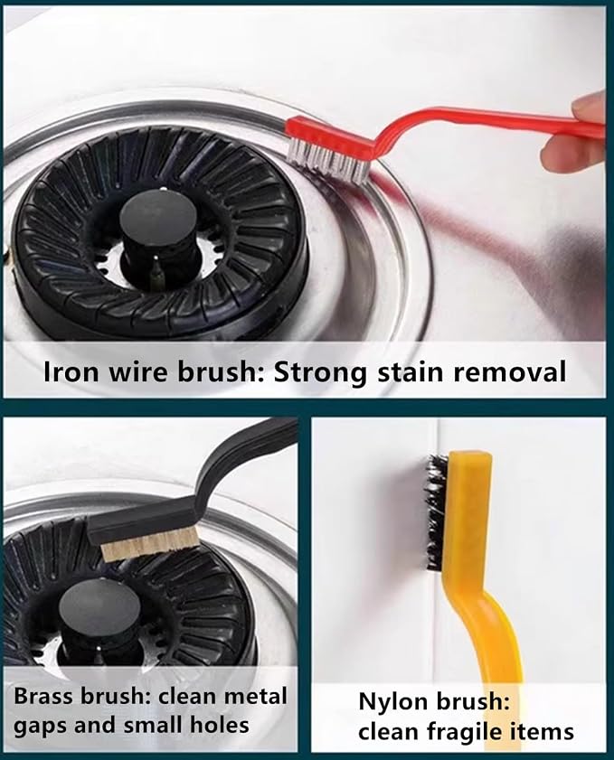 8Pcs Kitchen Crevice Cleaning Brush Set Grill Brush, Rubber Gloves - Image 3