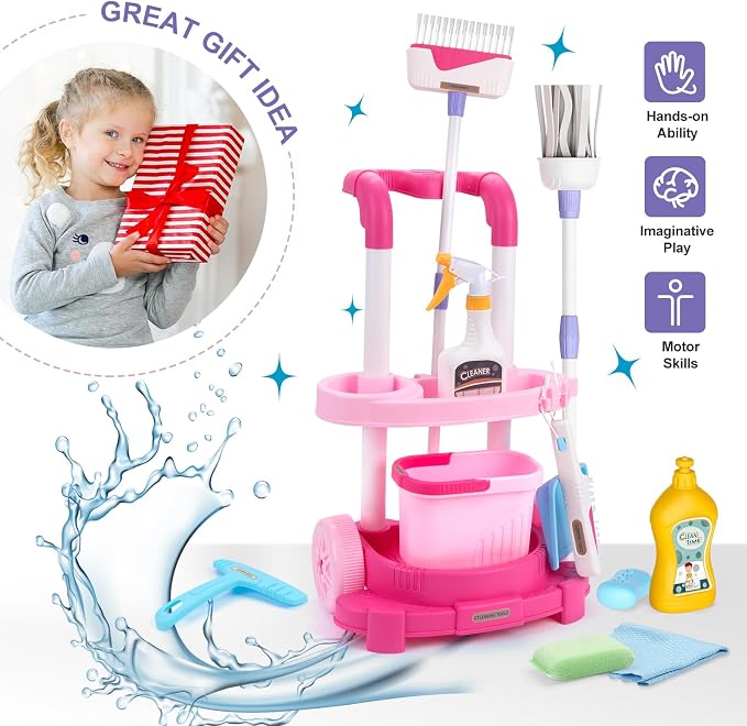 Jenilily Toddler Cleaning Set, Kids Cleaning Carts Toy Set, Detachable Kids Mop - Image 7