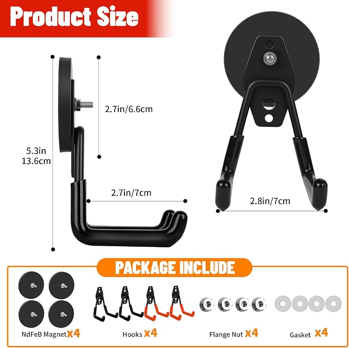 4 Pack Heavy Duty Magnetic Garage Hooks, No Drill Installation and Rubber - Image 2