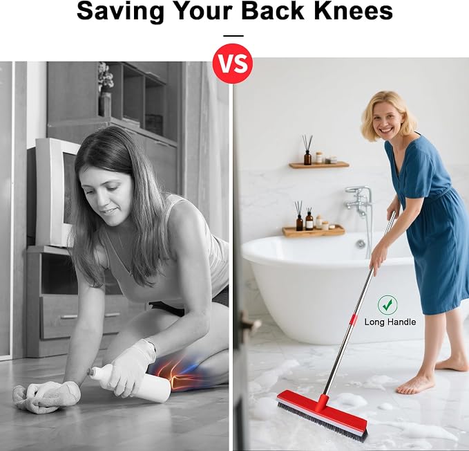 15.7 Inch Floor Scrub Brush Removable Stainless Steel Handle 2 in 1 Scrape - Image 6