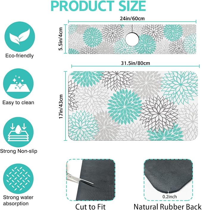 Dish Drying Mat for Kitchen Counter Matt, Super Absorbent Non-slip Rubber Backed - Image 2
