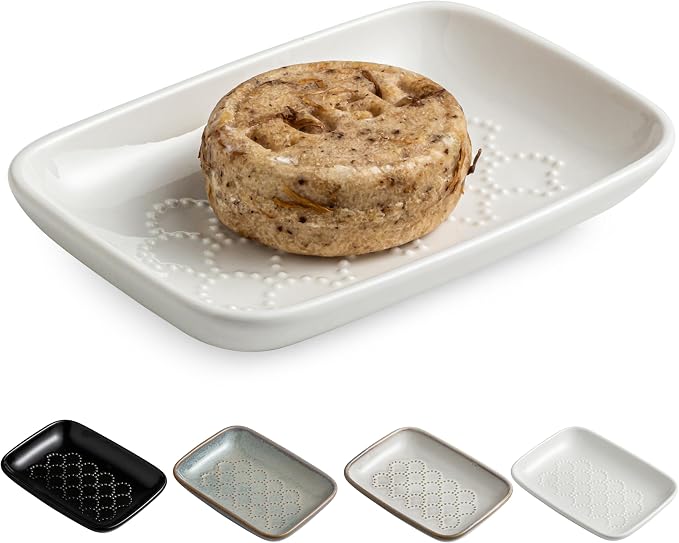 Gomakren Soap Dish for Shower, Ceramic Soap Dishes for Bar Soap Sponge by Gomakren