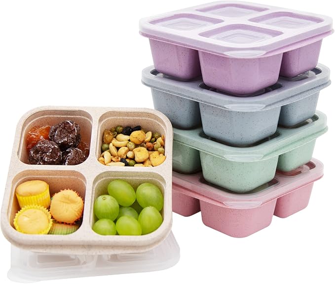 5 Pack Bento Lunch Box, 4 Compartment Snack Containers, Divided Snack Box by Luriseminger