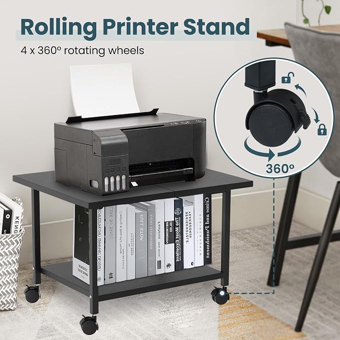 Printer Stand with Storage Under Desk Shelf, Desktop Printer Stand Organizer - Image 3