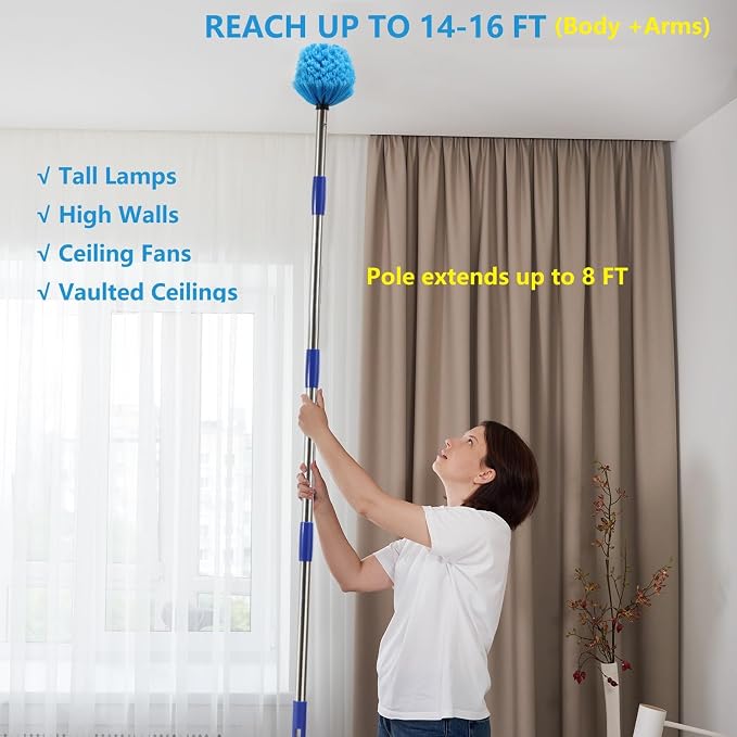 Cobweb Duster with Extension Pole, 8 FT Stainless Steel Pole with Spider Web - Image 2